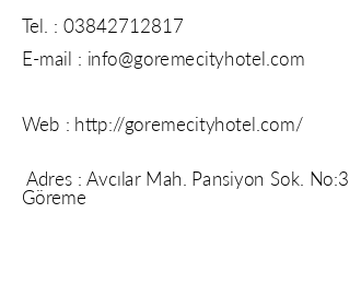Greme City Hotel iletiim bilgileri
